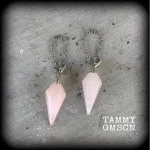 Rose Quartz 4mm Gemstone ear weights 6mm ear hangers 6 gauge stone weights 0 gauge unnel dangles Plug earrings Dangly gauges Hanging gauges