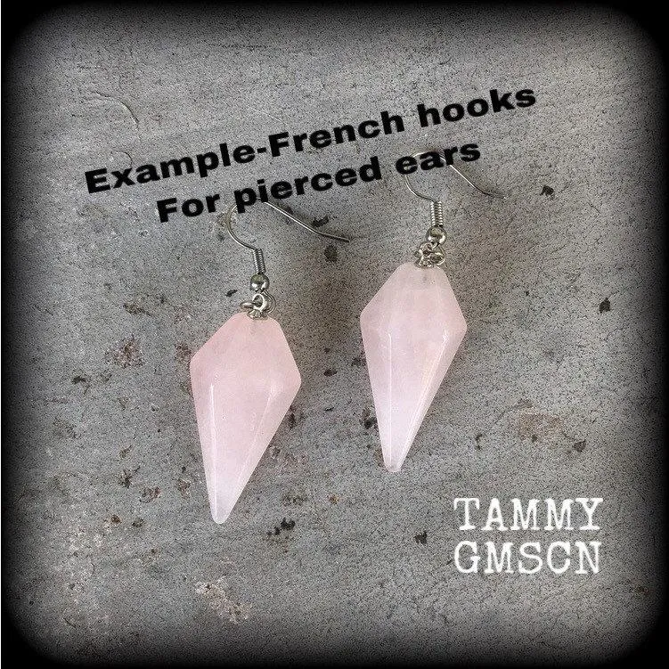 Rose Quartz 4mm Gemstone ear weights 6mm ear hangers 6 gauge stone weights 0 gauge unnel dangles Plug earrings Dangly gauges Hanging gauges