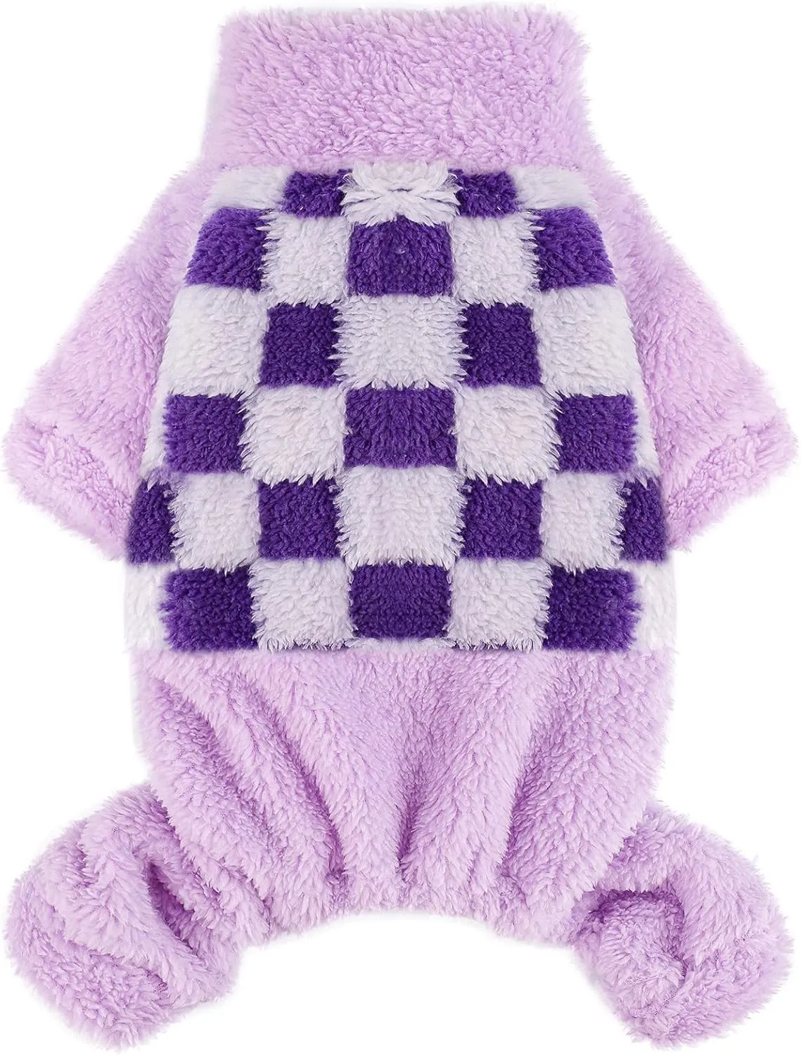 Sebaoyu Turtleneck Dog Pajamas for Small Dogs, Fleece Sweater, Winter Cute Tiny Clothes Outfit Puppy Pet Jumpsuits Chihuahua Yorkie Cat Clothing(Plaid Purple,Medium)