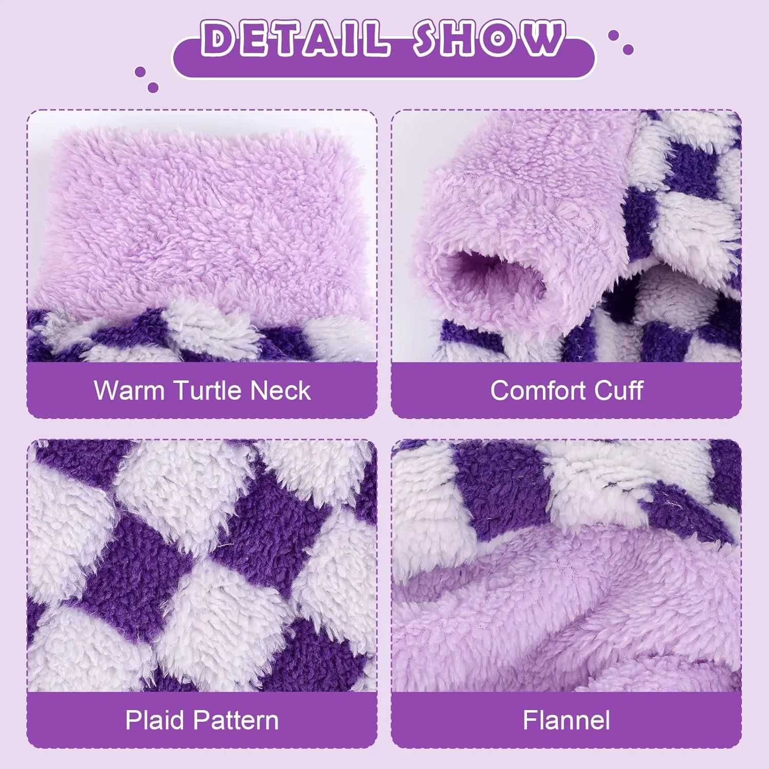 Sebaoyu Turtleneck Dog Pajamas for Small Dogs, Fleece Sweater, Winter Cute Tiny Clothes Outfit Puppy Pet Jumpsuits Chihuahua Yorkie Cat Clothing(Plaid Purple,Medium)