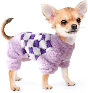 Sebaoyu Turtleneck Dog Pajamas for Small Dogs, Fleece Sweater, Winter Cute Tiny Clothes Outfit Puppy Pet Jumpsuits Chihuahua Yorkie Cat Clothing(Plaid Purple,Medium)
