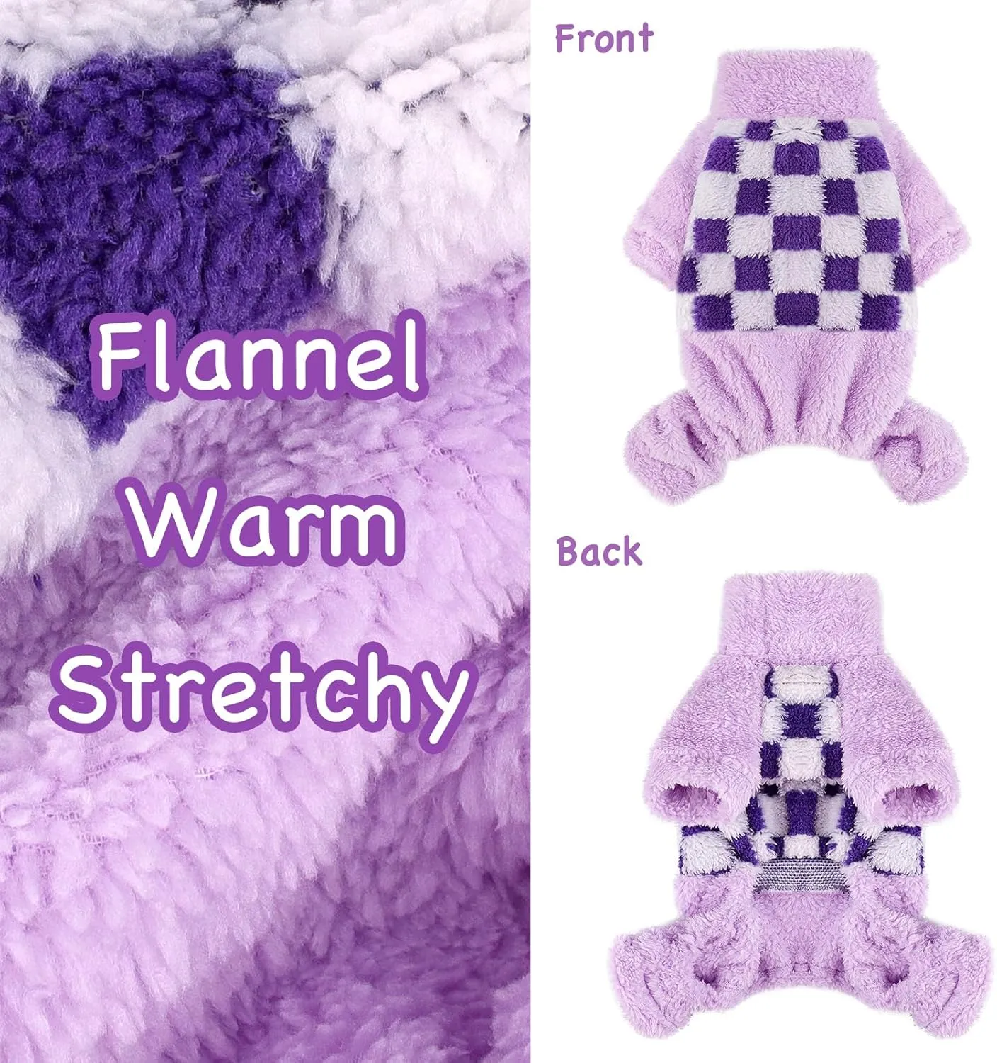 Sebaoyu Turtleneck Dog Pajamas for Small Dogs, Fleece Sweater, Winter Cute Tiny Clothes Outfit Puppy Pet Jumpsuits Chihuahua Yorkie Cat Clothing(Plaid Purple,Medium)