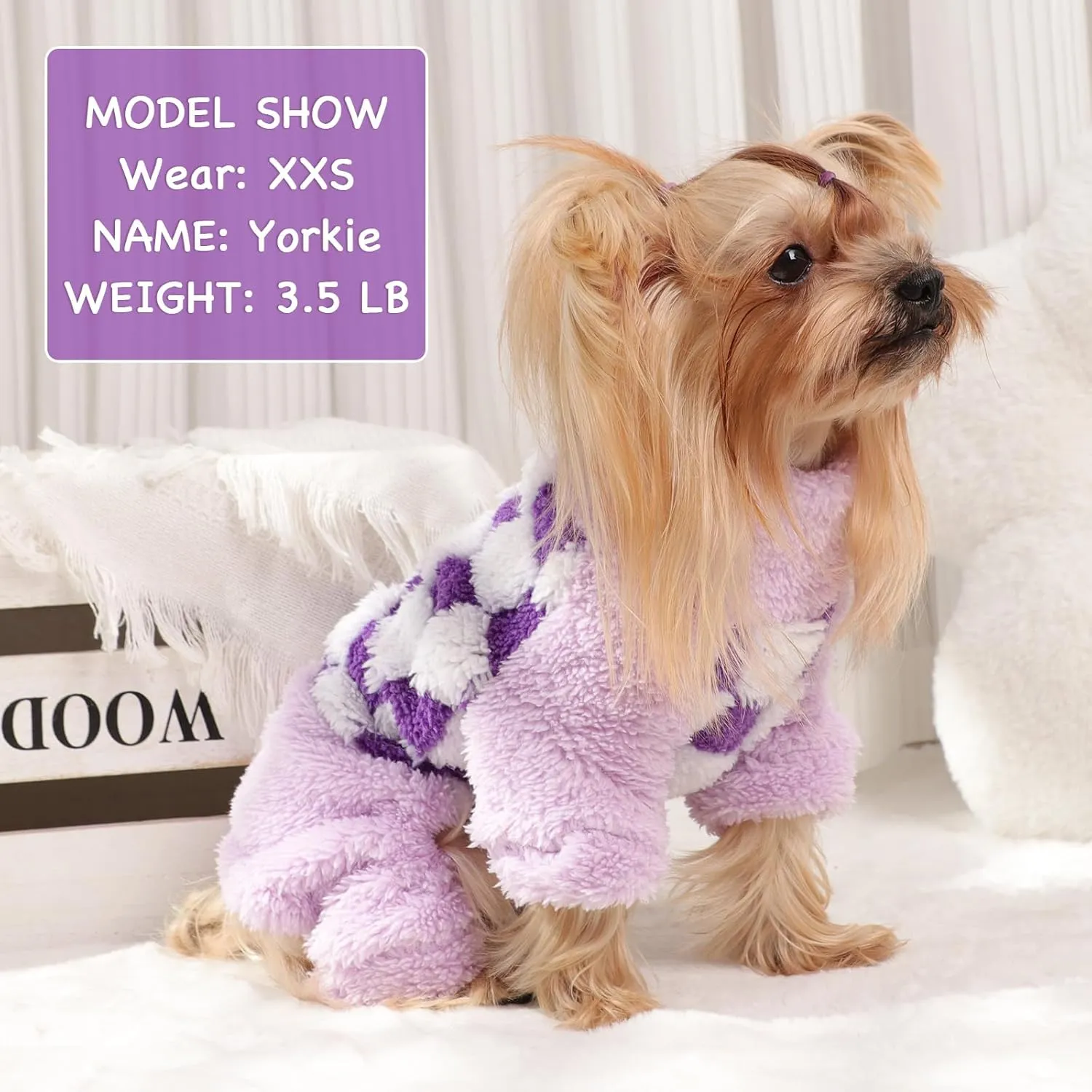 Sebaoyu Turtleneck Dog Pajamas for Small Dogs, Fleece Sweater, Winter Cute Tiny Clothes Outfit Puppy Pet Jumpsuits Chihuahua Yorkie Cat Clothing(Plaid Purple,Medium)