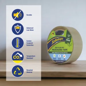 Sellotape Recycled PET Packaging Tape Low Noise 24mm x 50m