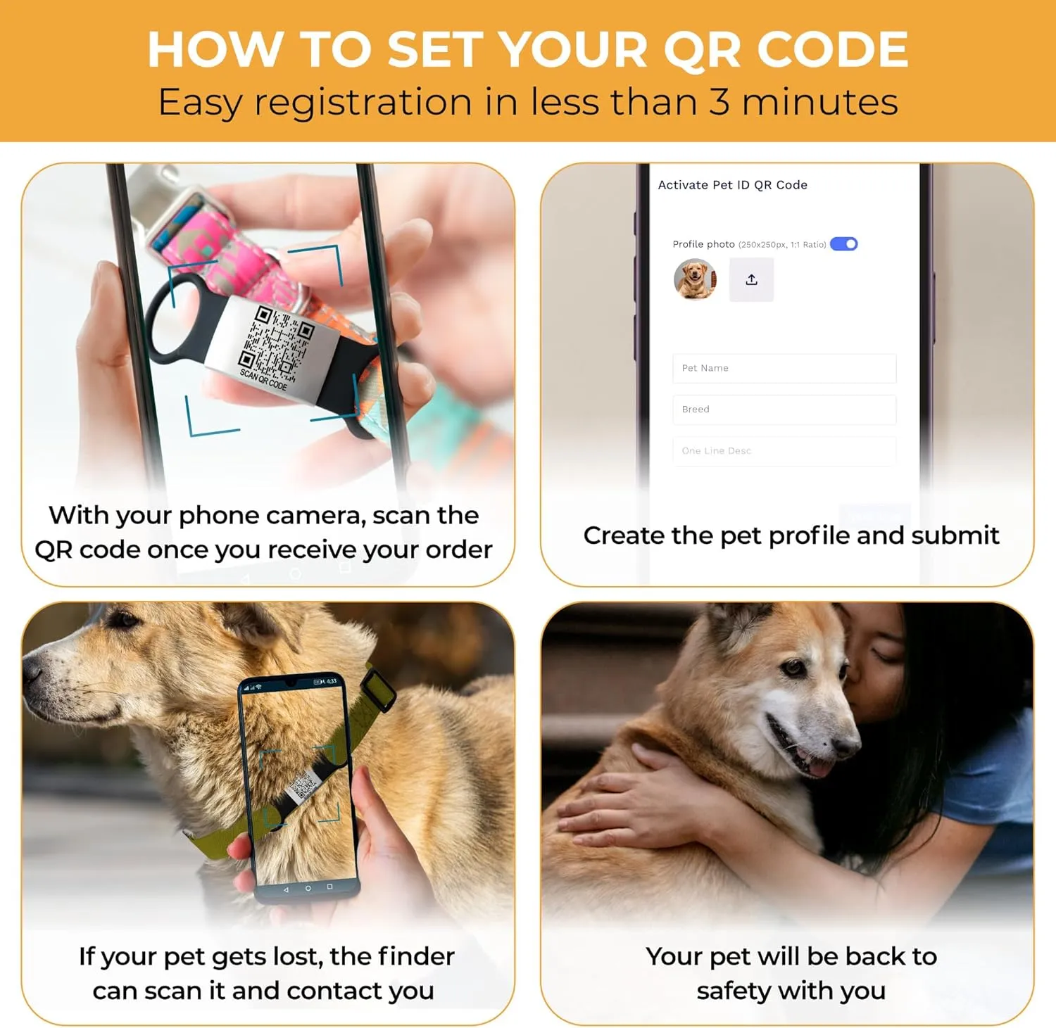 Smart Slide-On QR Code Pet Tag  Silent Dog & Cat ID Tag with Laser Engraving  Stainless Steel & Silicone  No App Needed  Custom Pet Profile  Fits Most Collars (Blue, Large)