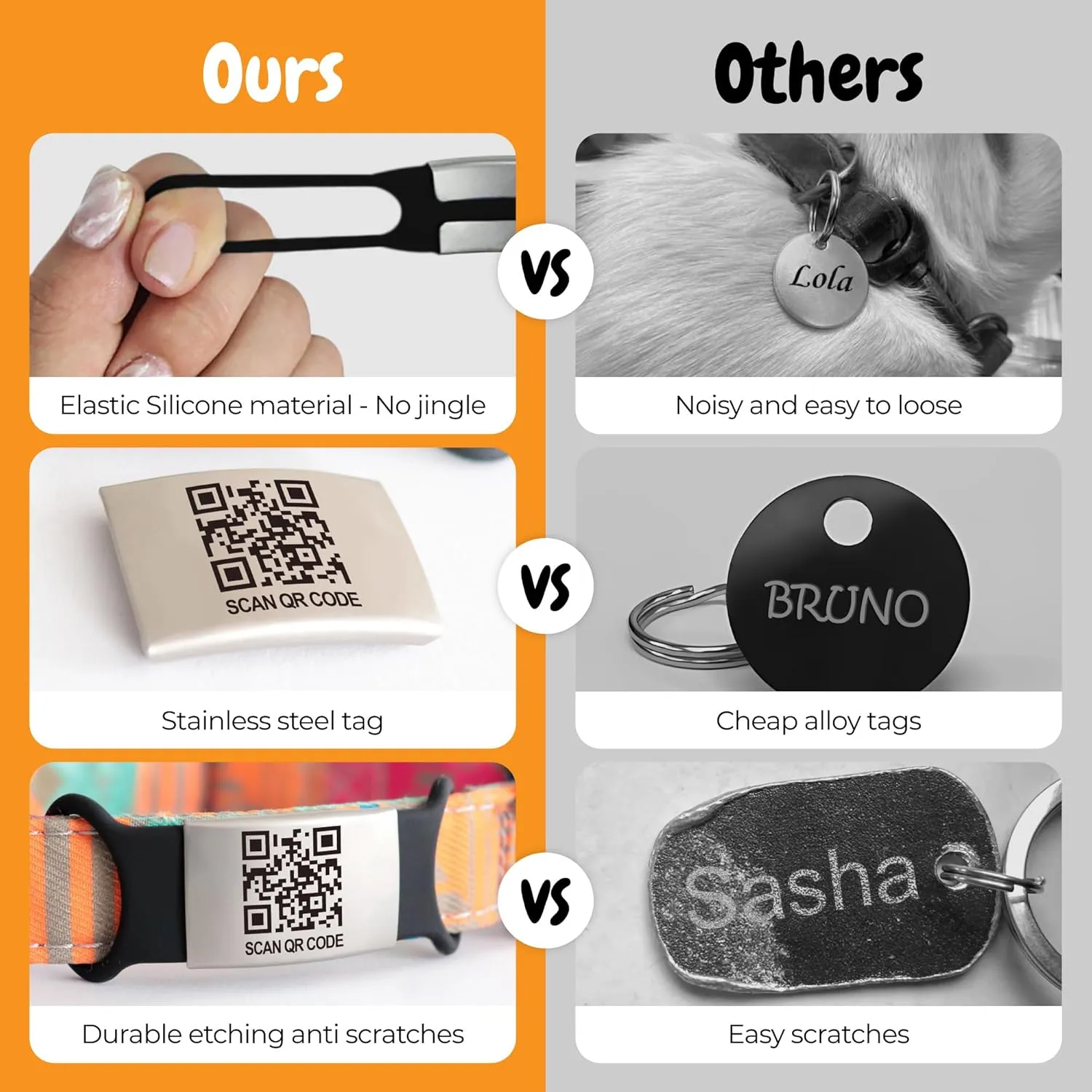 Smart Slide-On QR Code Pet Tag  Silent Dog & Cat ID Tag with Laser Engraving  Stainless Steel & Silicone  No App Needed  Custom Pet Profile  Fits Most Collars (Blue, Large)