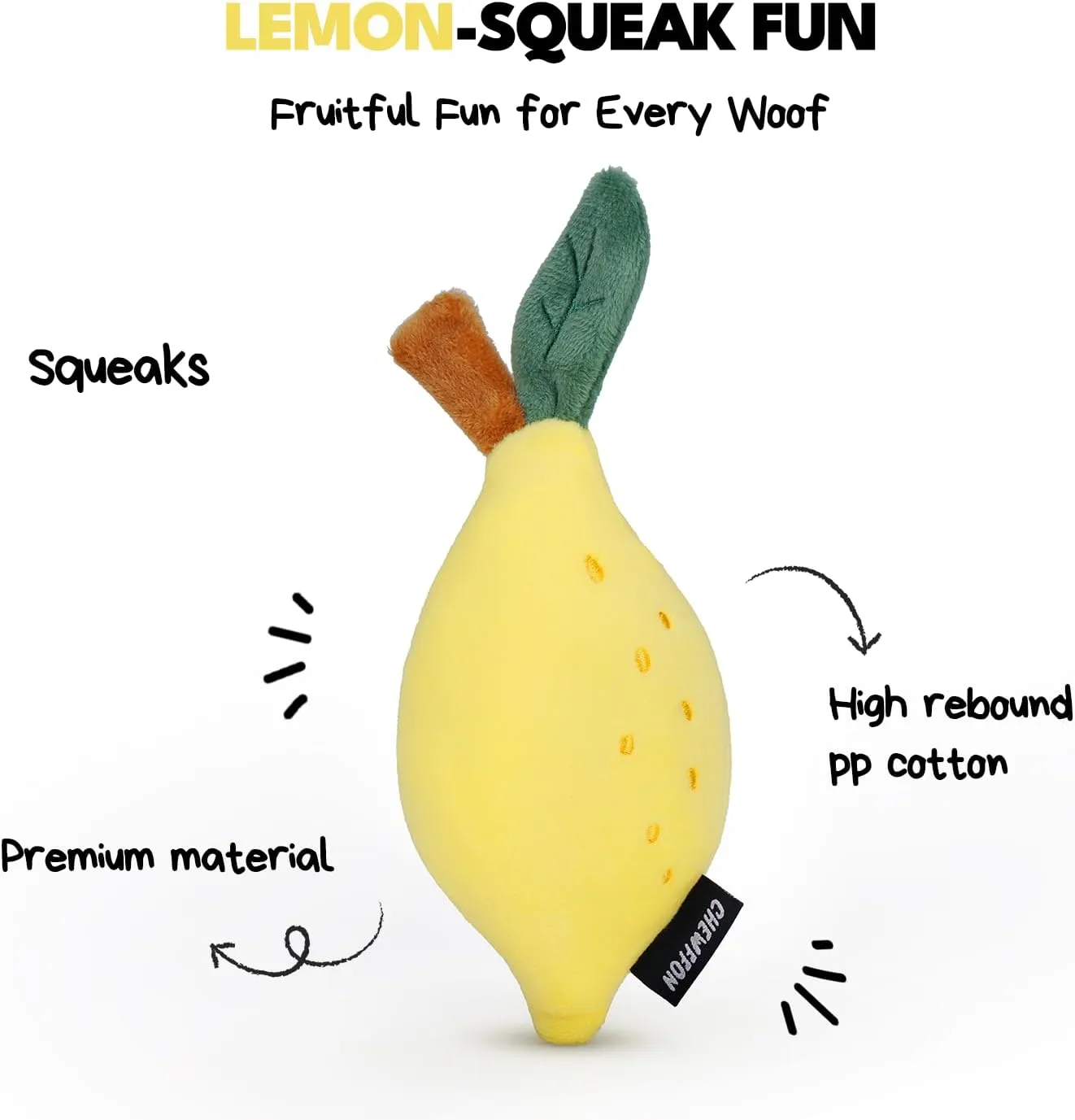 Squeaky Plush Dog Toys, Puppy Toys, Lemon Squeaky Toy, Durable Puppy Toy with Tough Nylon Lining, Cute Stuffed Dog Gift Toys for Small and Medium Dogs