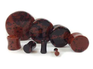 Stone Plugs Mahogany Obsidian Organic - by the pair