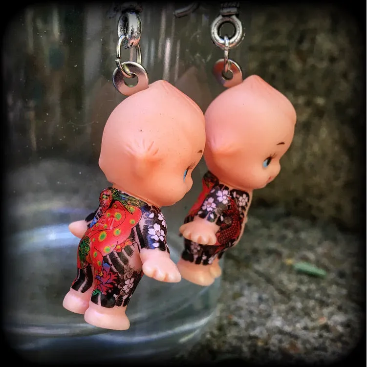 Tattooed Kewpie Doll earrings-Gauged earrings