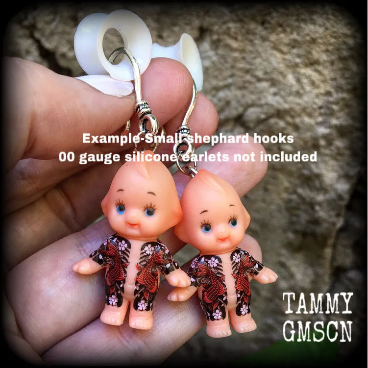 Tattooed Kewpie Doll earrings-Gauged earrings
