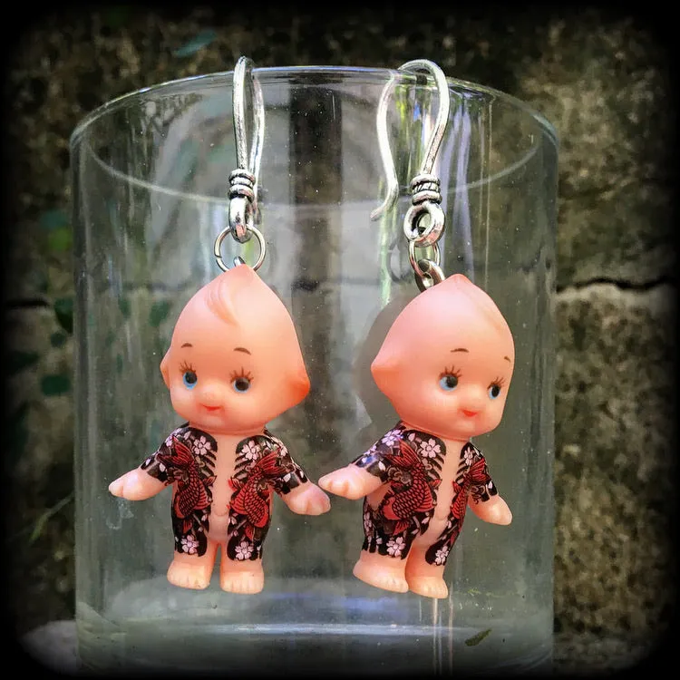 Tattooed Kewpie Doll earrings-Gauged earrings