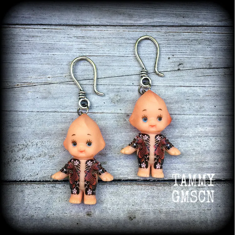 Tattooed Kewpie Doll earrings-Gauged earrings