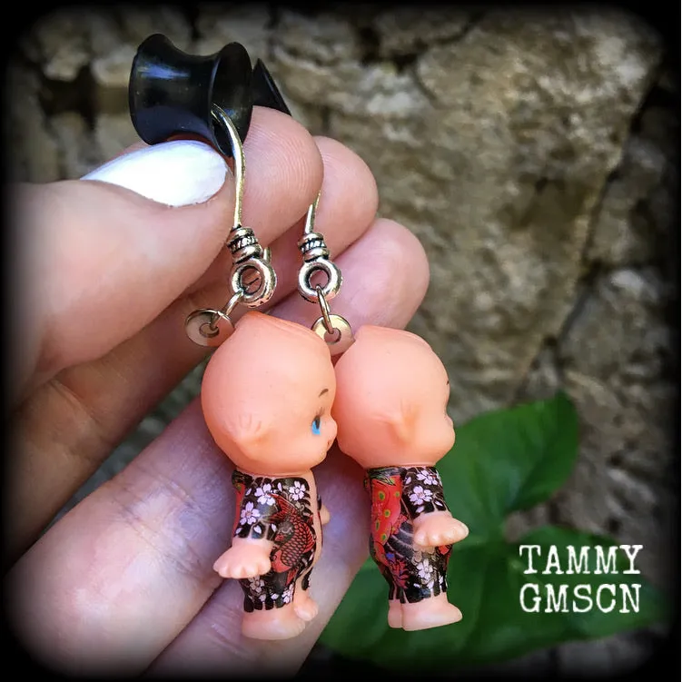 Tattooed Kewpie Doll earrings-Gauged earrings