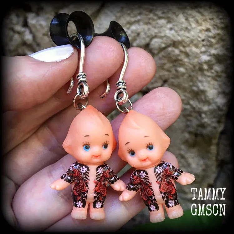Tattooed Kewpie Doll earrings-Gauged earrings