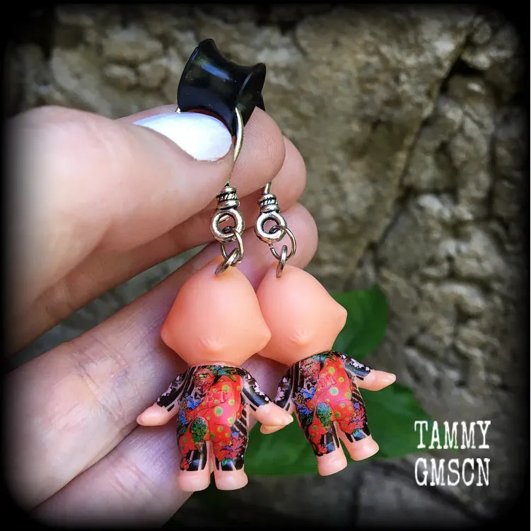 Tattooed Kewpie Doll earrings-Gauged earrings
