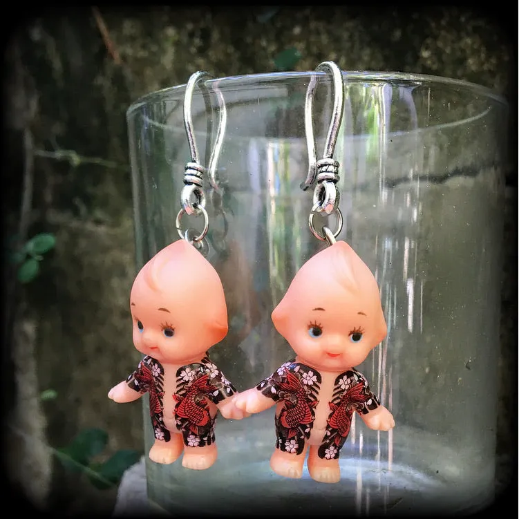 Tattooed Kewpie Doll earrings-Gauged earrings