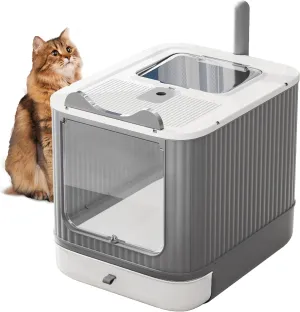 Upgraded Fully Enclosed Cat Litter Box with Lid, Covered Cat Box Enclosure, Anti-Splashing Easy to Clean Kitty Litter Boxes with Drawer, 3 Modes can Use from Kitten to Adult(White&Grey)