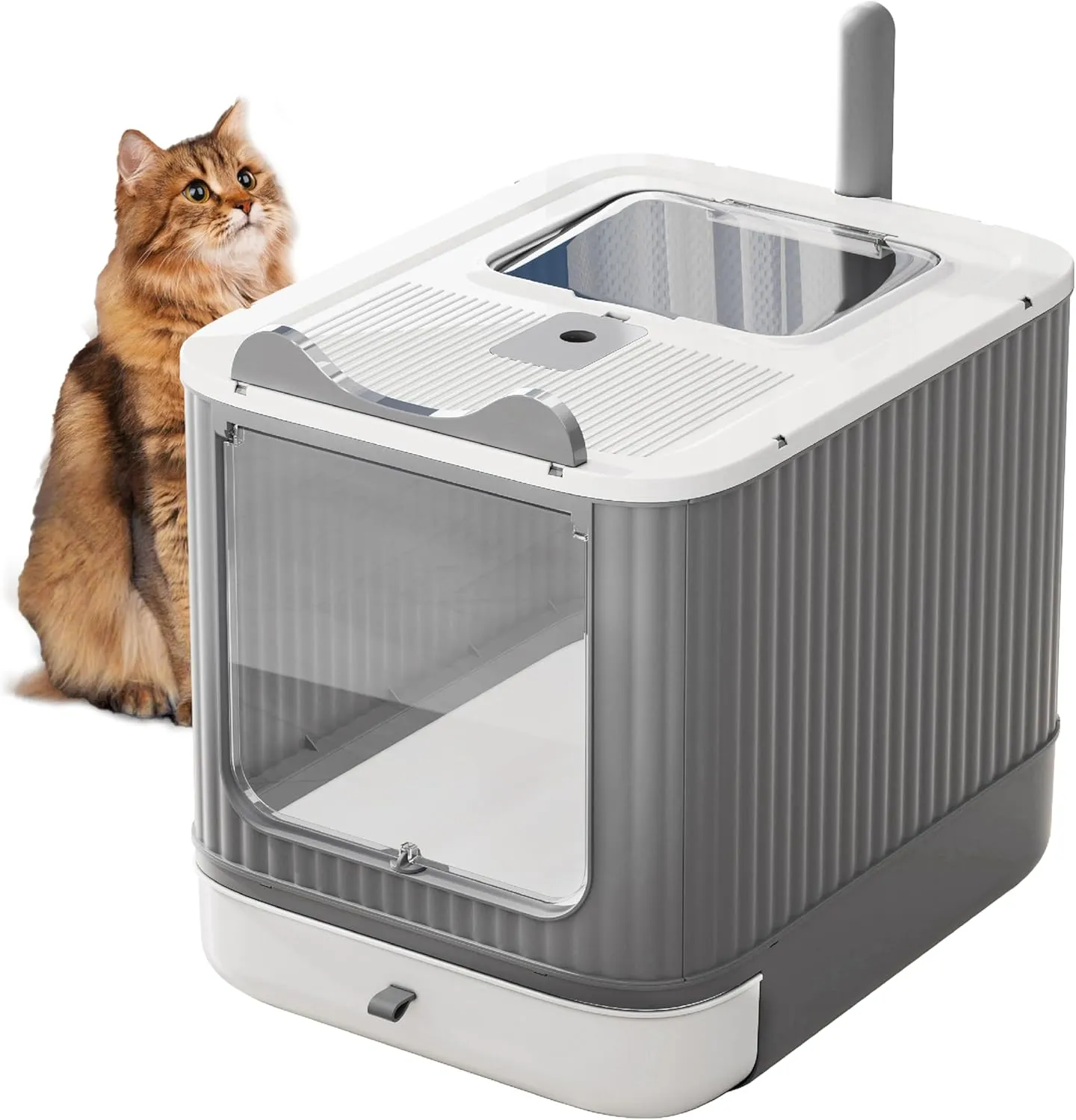 Upgraded Fully Enclosed Cat Litter Box with Lid, Covered Cat Box Enclosure, Anti-Splashing Easy to Clean Kitty Litter Boxes with Drawer, 3 Modes can Use from Kitten to Adult(White&Grey)