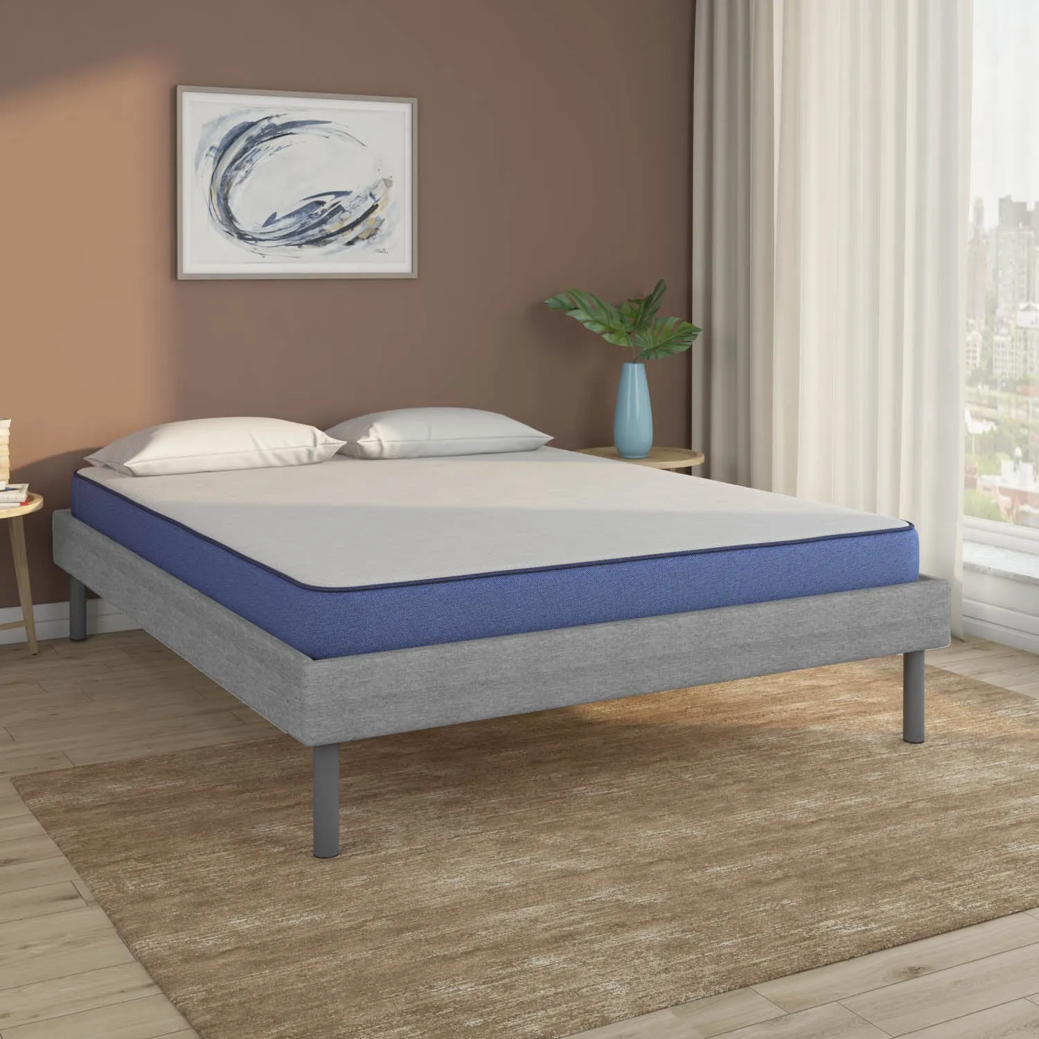 Velvette Upholstered Bed (Grey)   Plus Memory Foam Mattress (King)