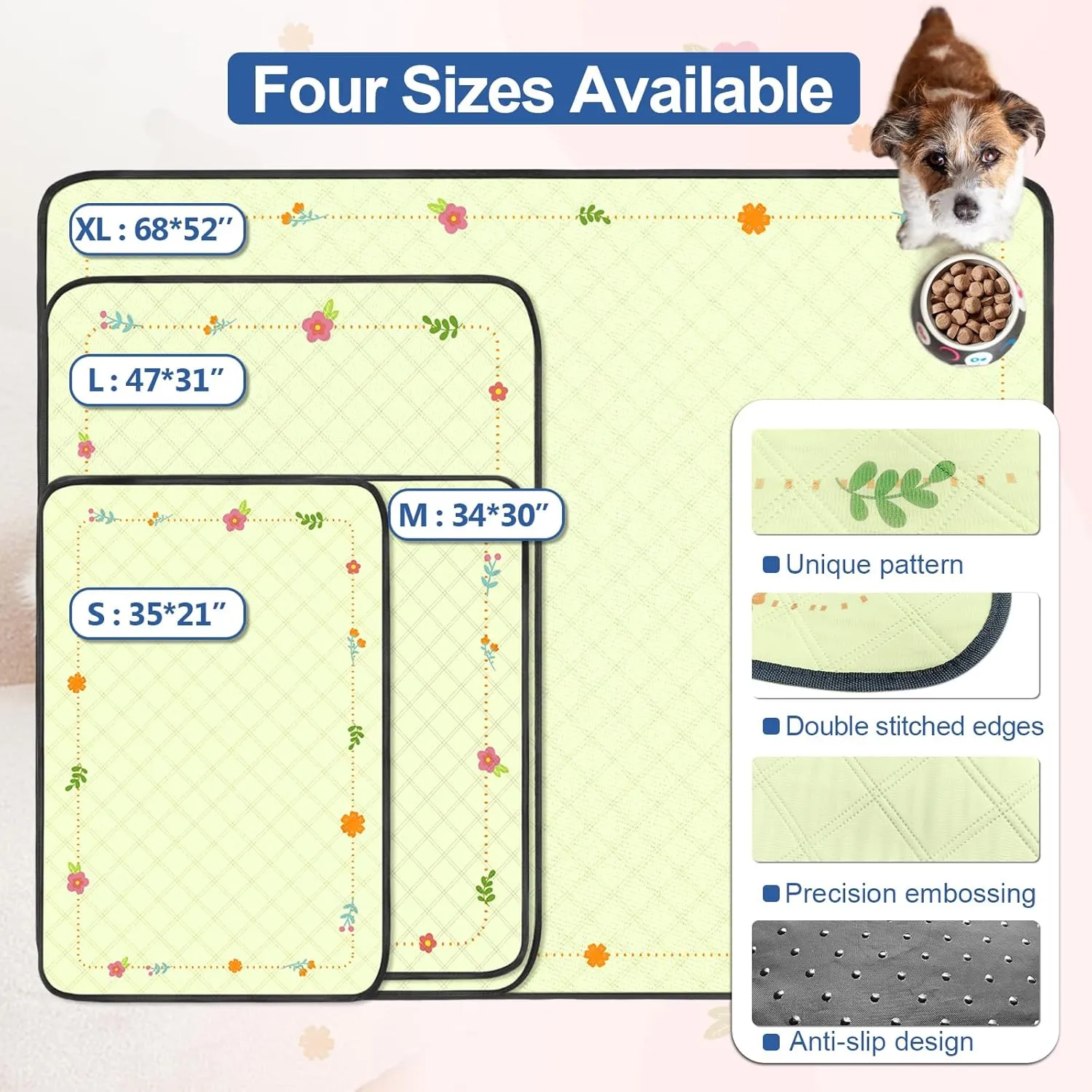 Washable Pee Pads for Dogs, Reusable Pets Mat,Absorbent & Leak-Proof Dog Training Pads, Non Slip Training Mats Suitable for Potty,Whelping,Playpen,Bed,Crate Liner,Car Seats (XL:68*52")