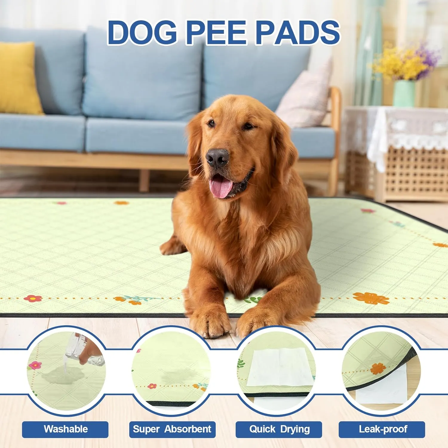 Washable Pee Pads for Dogs, Reusable Pets Mat,Absorbent & Leak-Proof Dog Training Pads, Non Slip Training Mats Suitable for Potty,Whelping,Playpen,Bed,Crate Liner,Car Seats (XL:68*52")