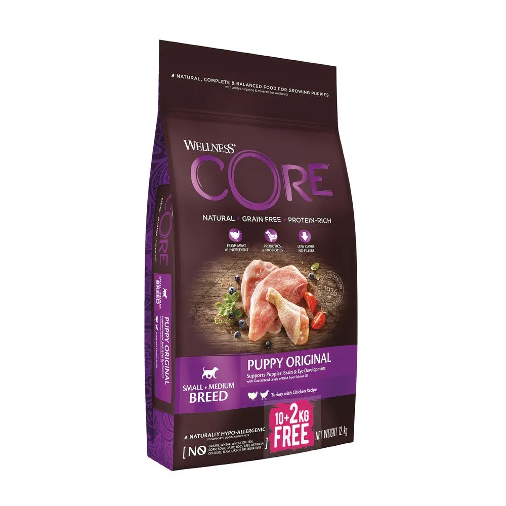 Wellness CORE Grain Free Dry Puppy Food Chicken and Turkey 10kg   2kg Free