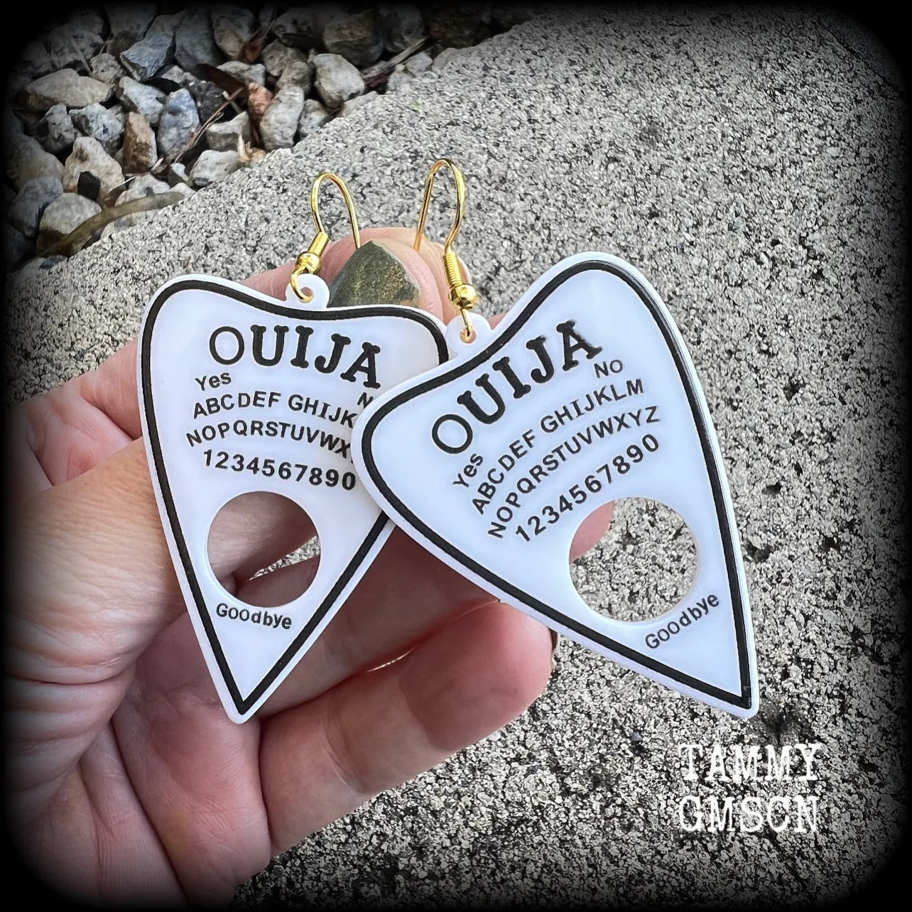 White ouija planchette earrings