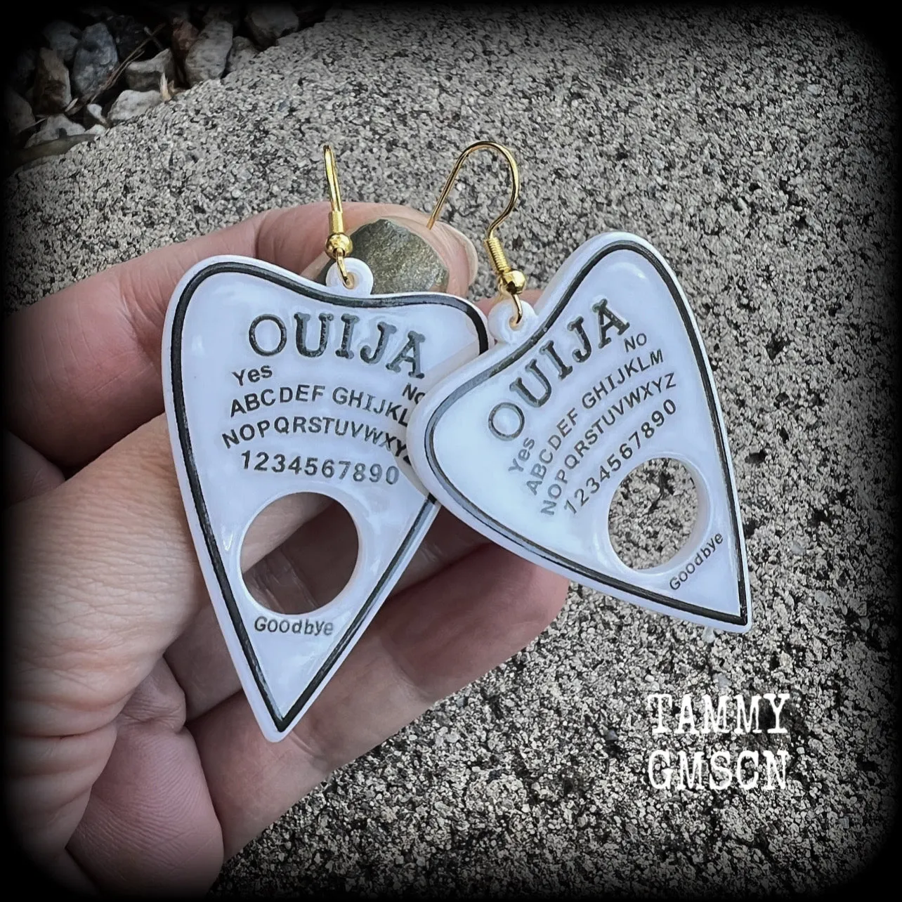 White ouija planchette earrings