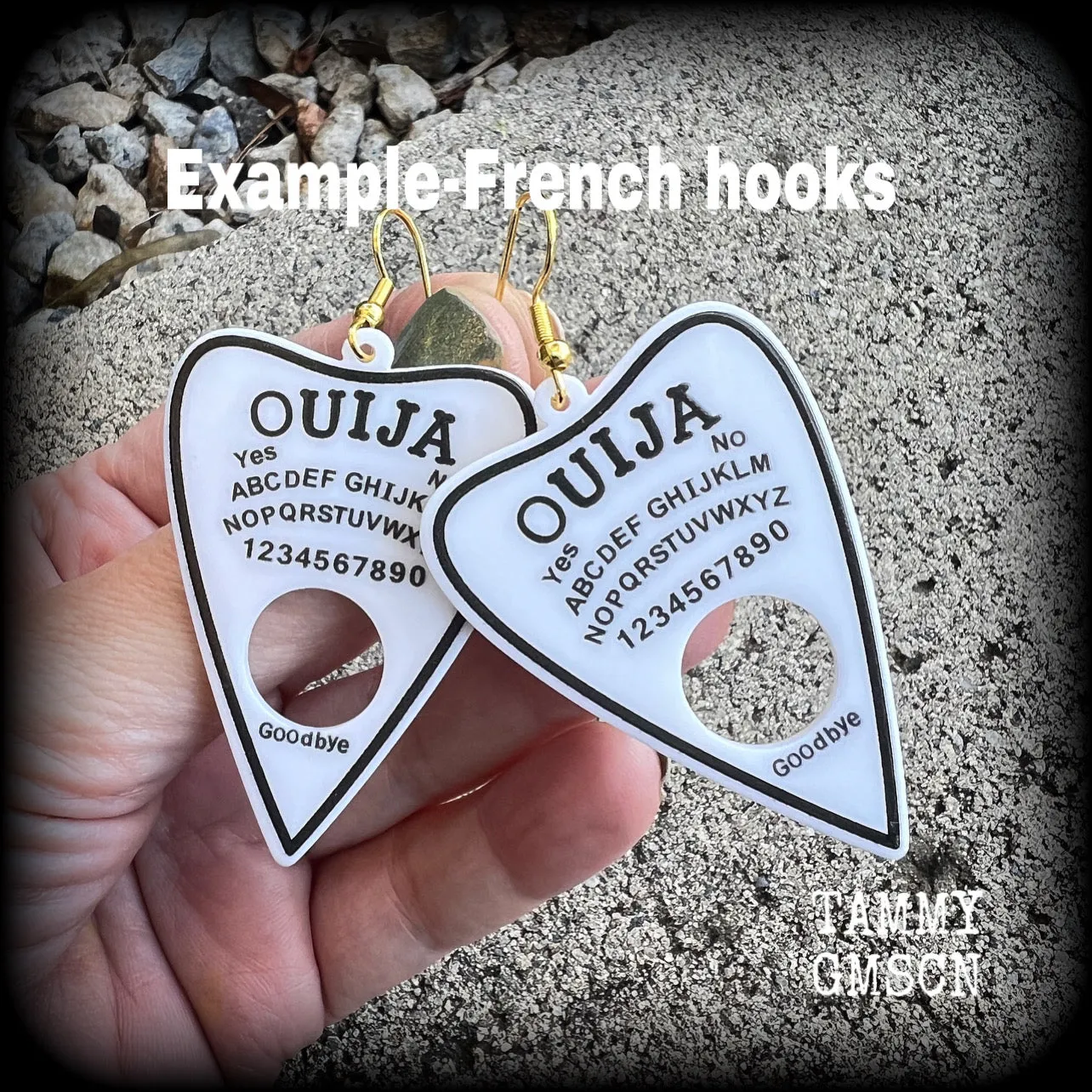 White ouija planchette earrings
