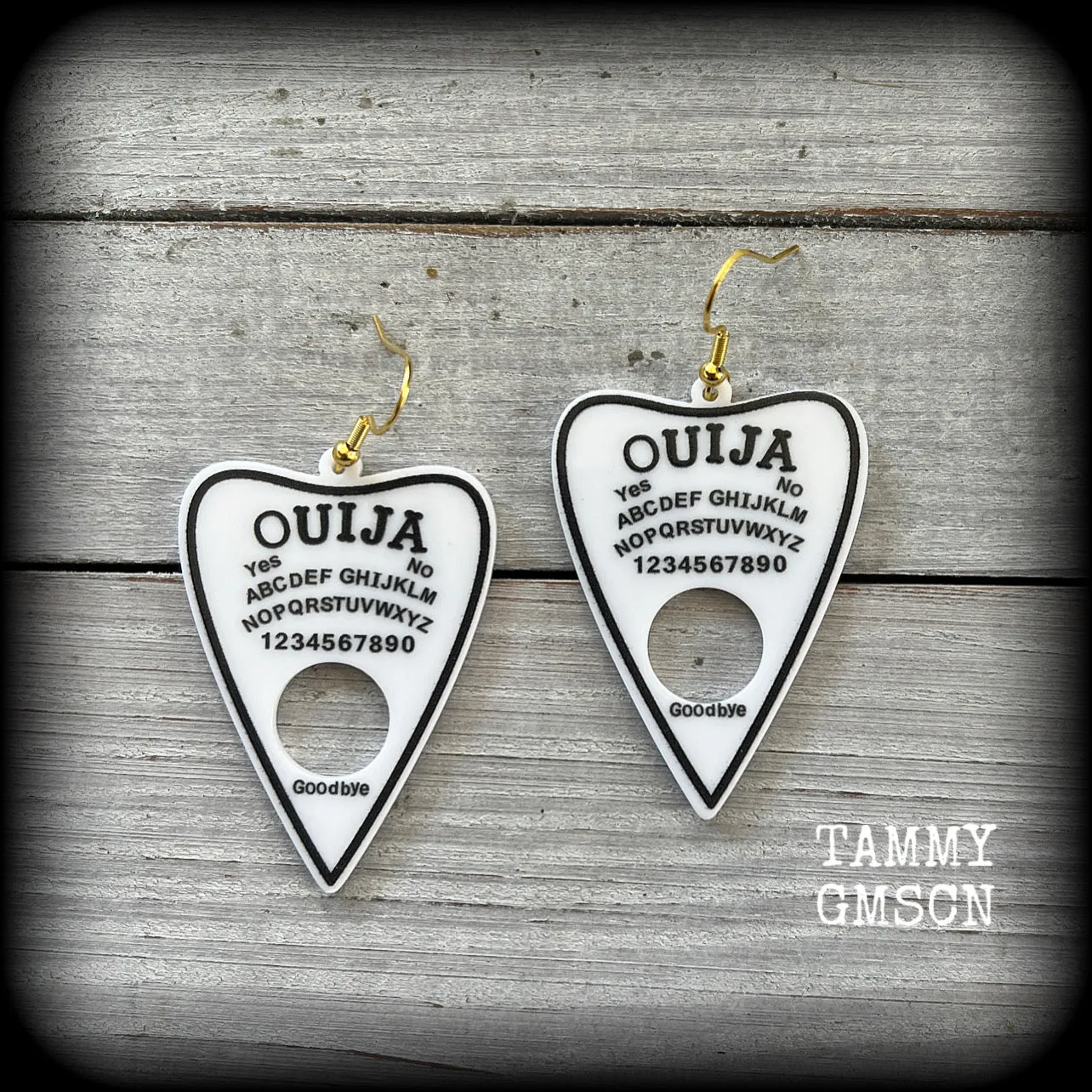 White ouija planchette earrings