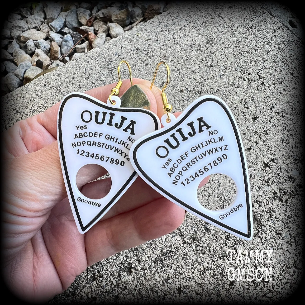 White ouija planchette earrings