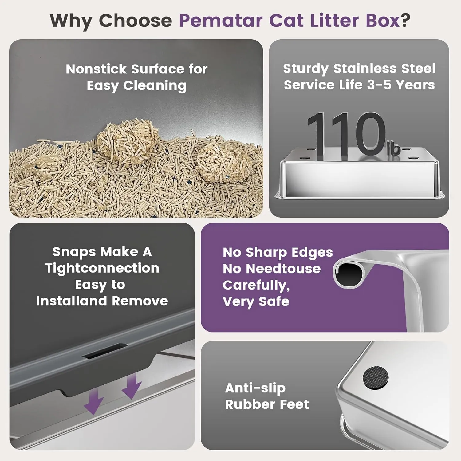 XXL Stainless Steel Cat Litter Box with High Sided, 26" L x 18" W x 12" H Extra Large Litter Box for Big Cats and Multiple Cats, Enclosure Cat Litter Pan with Anti-Urine Leakage, Easy Clean(Grey)