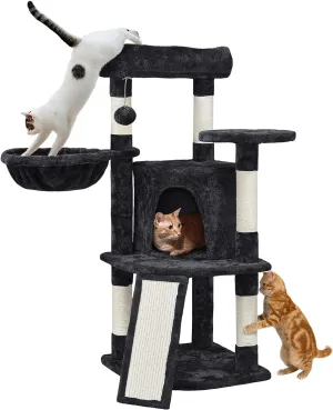 Yaheetech Cat Tree, 42in Cat Tower for Indoor Kittens, Pet Play House with Large Perch & Scratching Posts & Cozy Condo & Scratching Ramp, Kitten Furniture Activity Center, Black