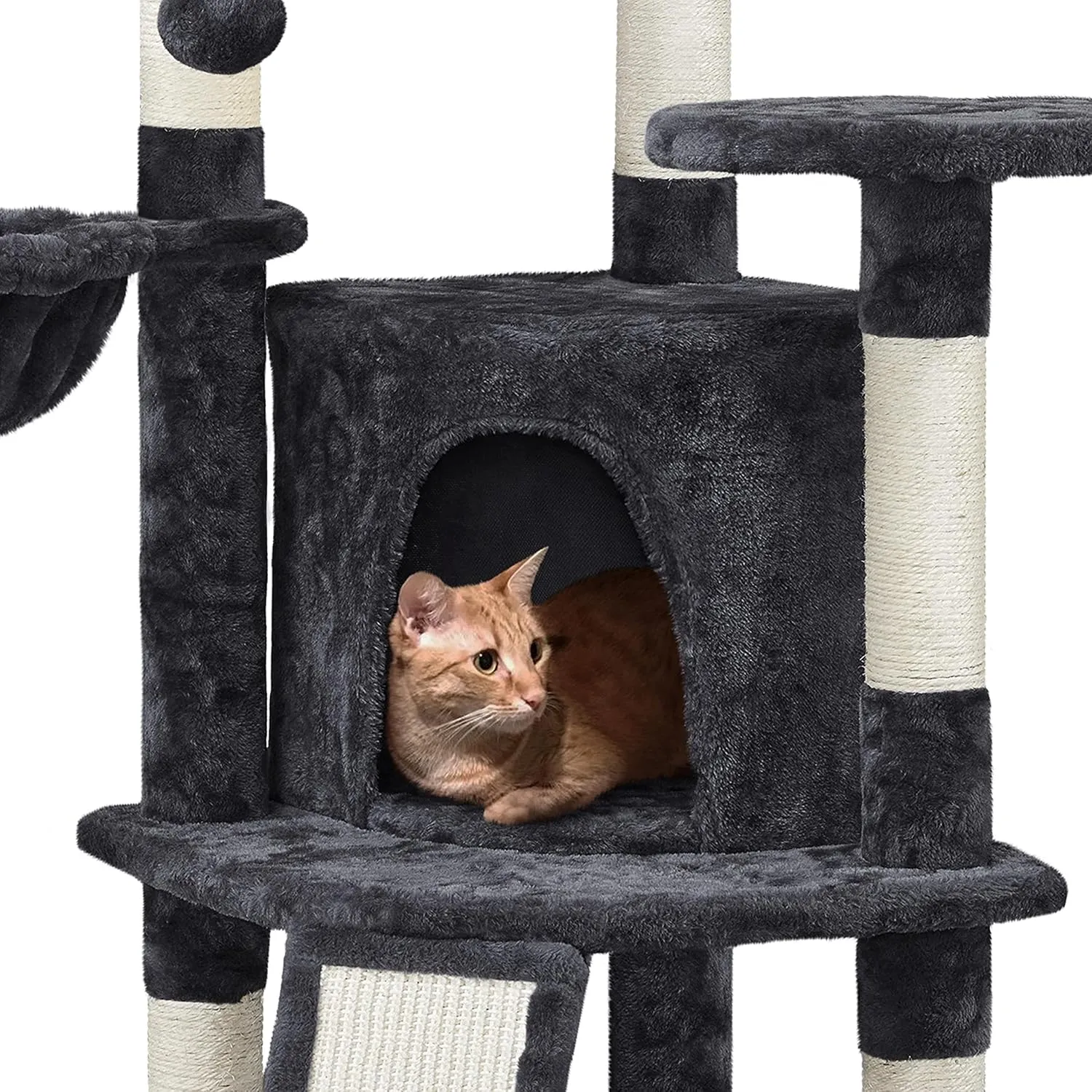 Yaheetech Cat Tree, 42in Cat Tower for Indoor Kittens, Pet Play House with Large Perch & Scratching Posts & Cozy Condo & Scratching Ramp, Kitten Furniture Activity Center, Black