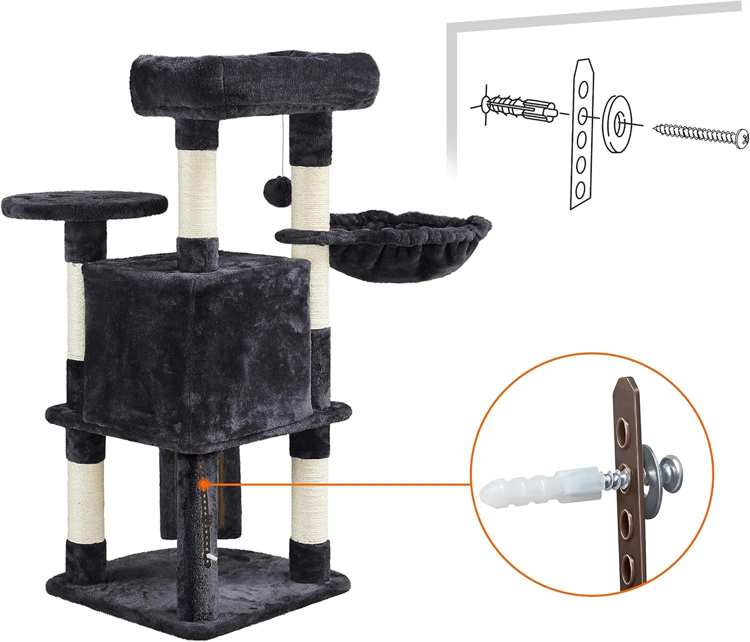 Yaheetech Cat Tree, 42in Cat Tower for Indoor Kittens, Pet Play House with Large Perch & Scratching Posts & Cozy Condo & Scratching Ramp, Kitten Furniture Activity Center, Black